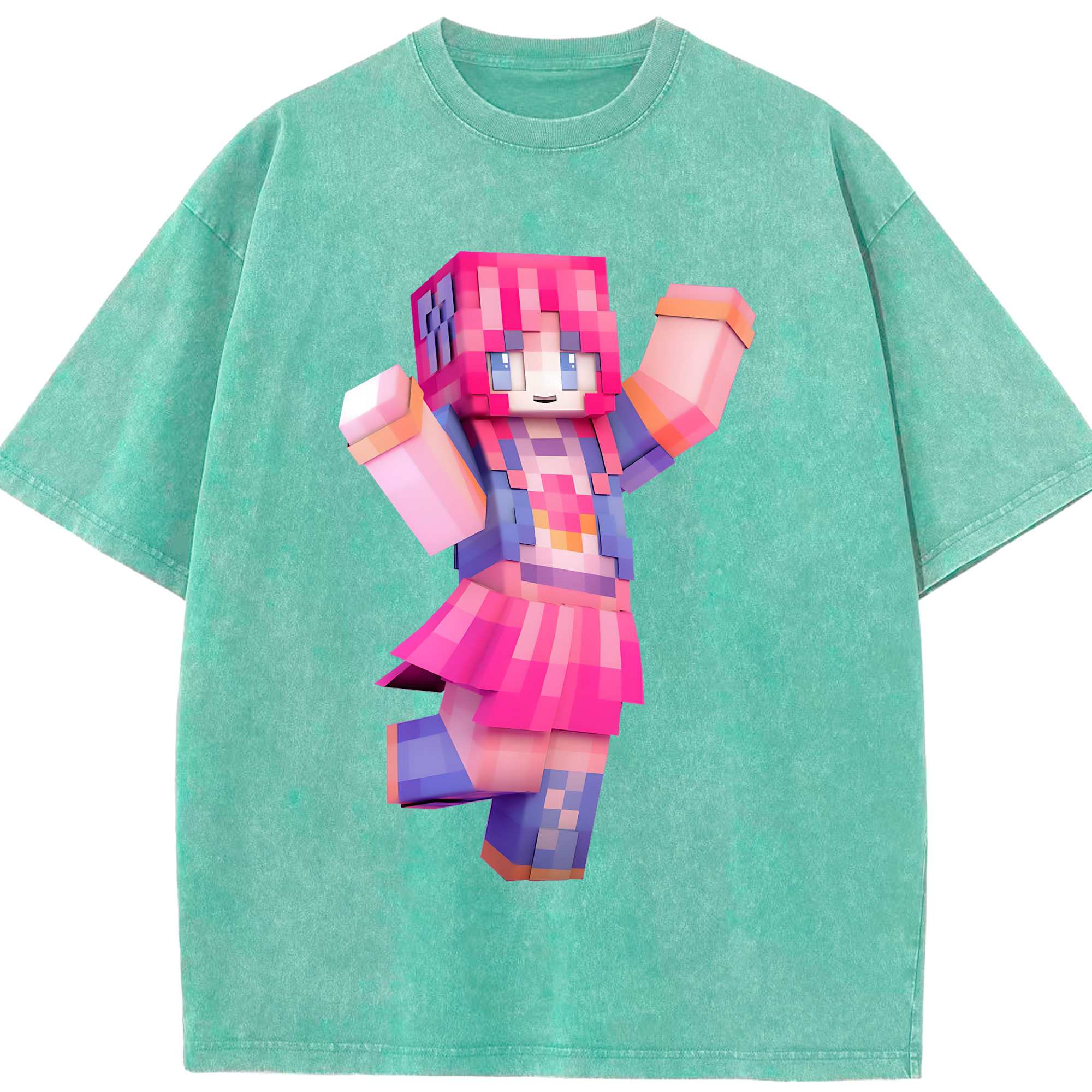 （画像用） マインクラフト ブロックの世界 Minecraft MC Block world 綿100% ヴィンテージ風 半袖Tシャツ（フロントプリント）